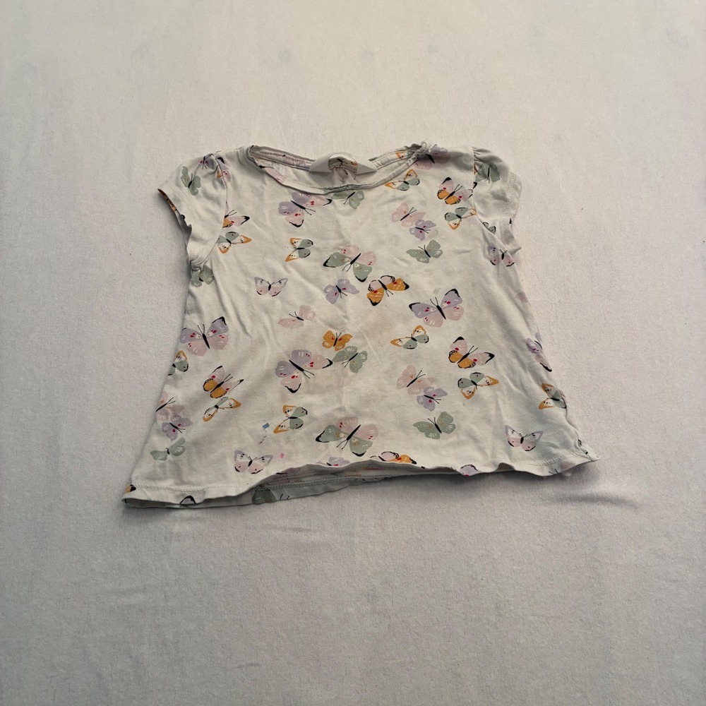 HM Girls Butterfly Print Short Sleeve T-Shirt Cream Pastel Size 5T 6 4-6Y